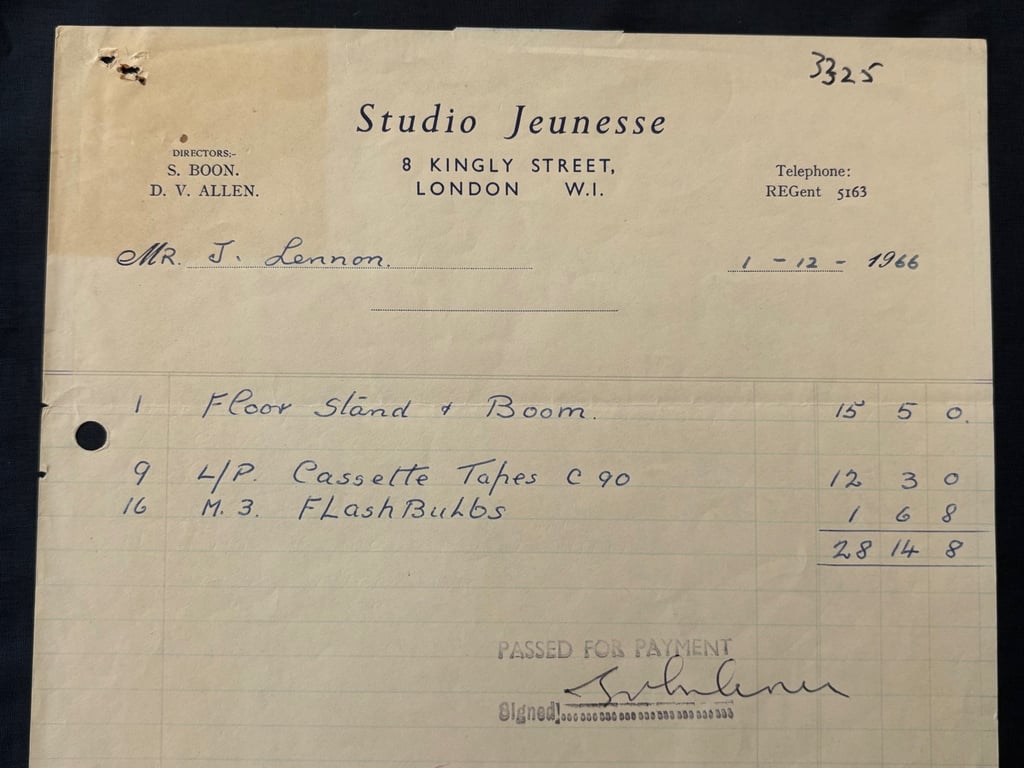 VERY RARE JOHN LENNON (BEATLES) HAND SIGNED RECEIPT DECEMBER 1st  1966.