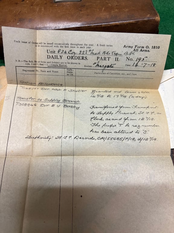 WW1 Army Service Corps Driver's Haversack and Contents