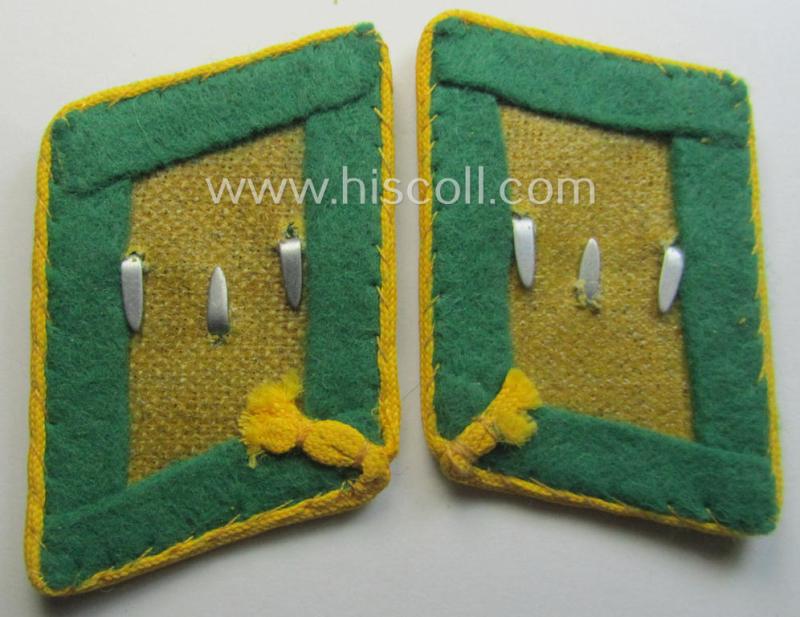 Pair of fully matching, bright-green-coloured- (and/or golden-yellow-piped-) WH (Luftwaffe) collar-patches (ie. 'Kragenspiegel') as was intended for usage by a: 'Soldat der LW-Felddivisionen'