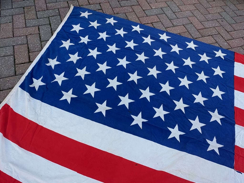 AUTHENTIC ORIGINAL JFK ELECTION PRINTED CAMPAIGN JFK 50-STAR FLAG 1960 FROM THE STATE OF WEST VIRGINIA AND USED