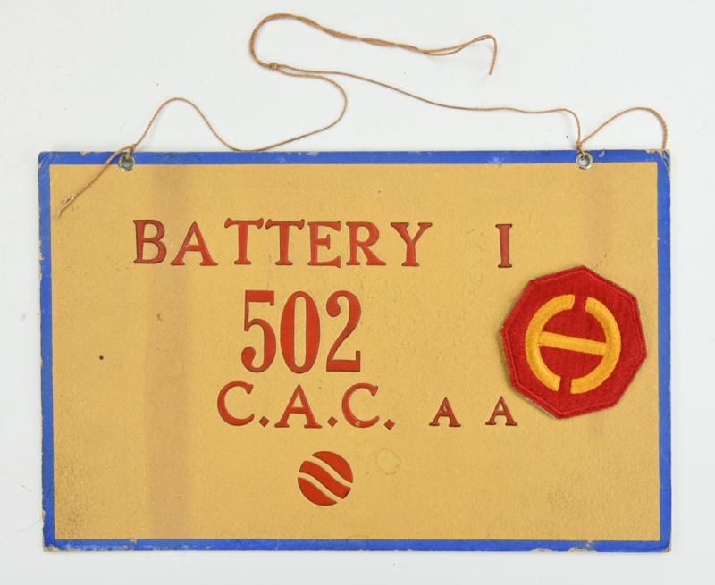 US WW2 502nd Coast Artillery (AA) Barracks Sign Pearl Harbor