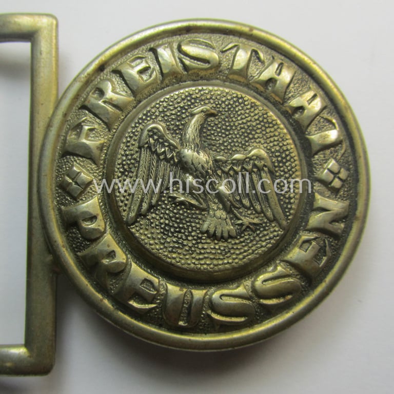 Neat, pre-Third-Reich-period- (ie. 'Freistaat Preussen'-related-) silverish-golden-toned, officers-type police- ie. 'Schutzpolizei' belt-buckle being a non-maker-marked example