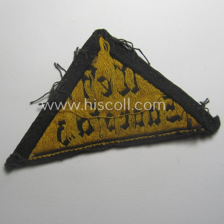 'HJ' ('Hitlerjugend') district-triangle (ie. 'Gebietsdreieck') entitled: 'West Saarpfalz' (being a moderately used- ie. worn example that regrettably misses its 'RzM'-etiket)
