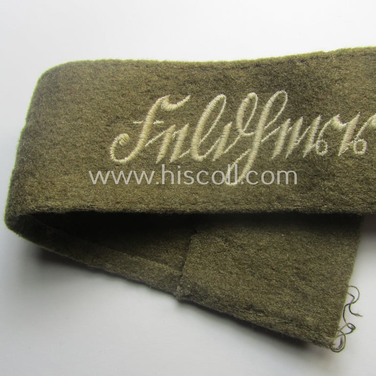 Never before seen - full length and with certainty scarcely encountered! - WH (Heeres) woolen-based so-called: 'FHH-Ärmelstreifen' (ie. cuff-title) as was intended for the soldiers- (ie. NCOs) serving within the: '60. Pz-Gren.-Div.' “Feldherrnhalle”