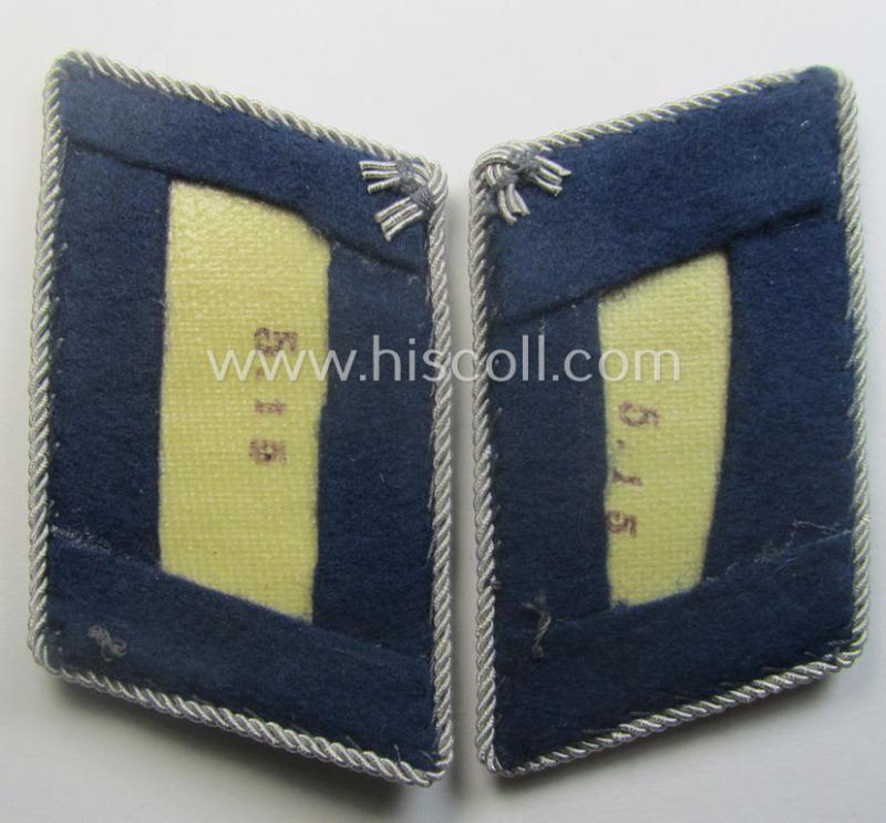 Pair of WH (Luftwaffe) officers'-type collar-patches (ie. 'Kragenspiegel für Offiziere') as executed in darker-blue-coloured wool as was intended for usage by an: 'Oberstleutnant o. Arzt der der Sanitäts-Trpn.'