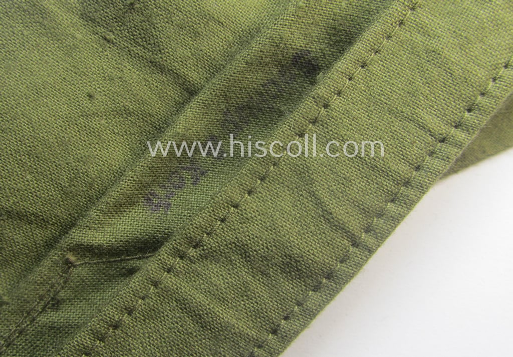 WH (Heeres) 'standard-issue'-pattern, tropical-issued, greenish-coloured and/or typical linnen-based tie ('Krawatte') being a maker (ie. 'Schlup & Korb-') marked example that comes in a still 'virtually mint' condition