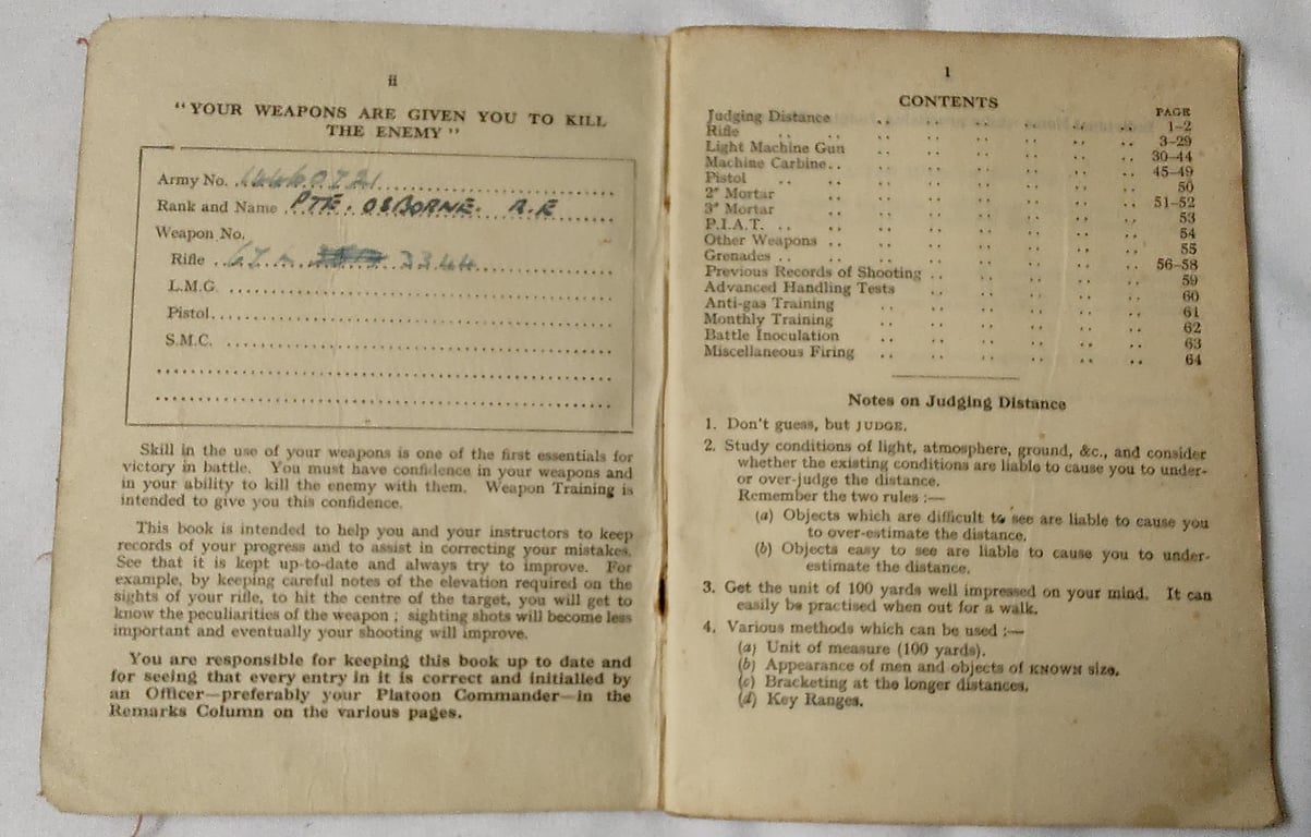 WW2 British Army skill at arms record book