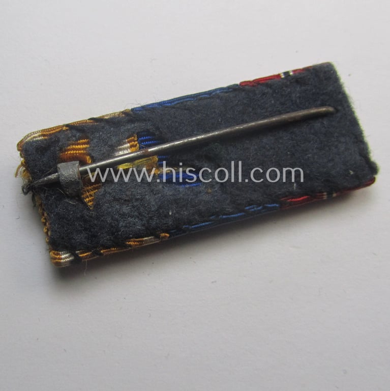 3-pieced, WH (Heeres o. KM) ribbon-bar (ie. 'Band- o. Feldspange') showing resp. the ribbons for an: 'Ost'-medal, a: WH (Heeres o. KM) D.A. der 4. St.' and a: 'Deutsches Schutzwall Ehrenzeichen' (aka: 'Westwall'-medal)