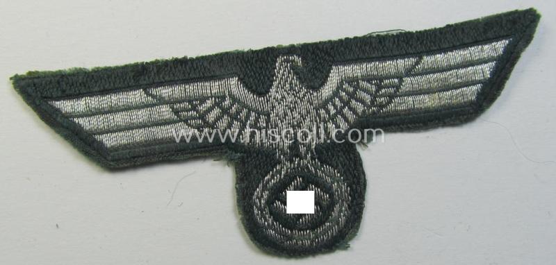 Attractive, WH (Heeres) officers'-type cap-eagle and cocarde (as executed in so-called: 'flat-wire'- ie. 'BeVo'-weave pattern) as was specifically intended for usage on the: WH 'Knautschmützen' ie. 'Alter-art'-visor-caps (ie. 'Schirmmützen...
