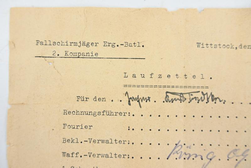 German LW FSJ Laufzettel paper