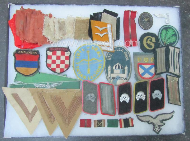 Truly used- and/or worn, WH (Heeres) machine-embroidered, trade- and/or special-career insignia (ie. 'Tätigkeitsabzeichen') as executed on a darker-green-coloured background as was intended for a: 'geprüfter Schirrmeister'