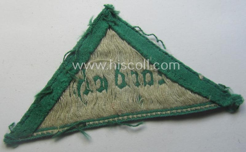 HJ (ie. 'Hitlerjugend') honorary-district-triangle (ie. 'Gebietsdreieck') entitled: 'Landjahr' being an example that comes in an overall nice (albeit just moderately used ie. worn condition)