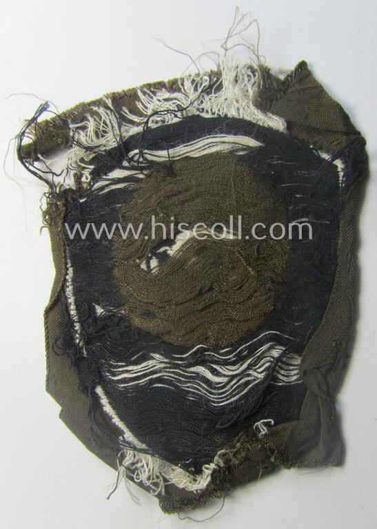 Female-related, enlisted- (ie. NCO-) pattern-, so-called: 'RADwJ'-sleeve-badge (ie. 'Abzeichen des Reichsarbeitsdienst der weiblichen Jugend') being a clearly worn example as executed in the neat 'BeVo'-weave-pattern