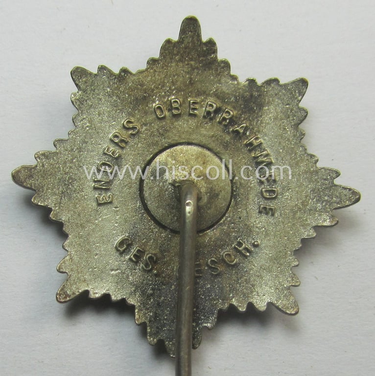 Semi-enamelled, RLB- (ie. 'Reichluftschützbund') 'Zivilabzeichen' or: civil-attire badge (of the first pattern) that is bearing a maker- (ie. 'Enders Oberrahmede') and/or patent-pending- (ie. 'Ges.Gesch.'-) marking
