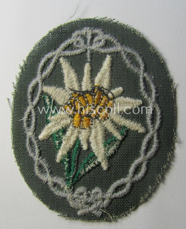 'Variant'-pattern WH (Heeres) 'Gebirgsjäger'- (ie. mountain-troopers-) related arm-badge, being a desirable example as was executed in the machine-woven pattern on a thin-shaped background