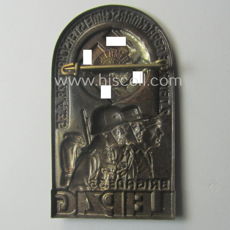 Superb - and unusually seen! - commemorative SA- (ie. 'Sturmabteilungen-') related day-badge (ie. 'tinnie') as issued to commemorate the: '2. Deutsche Gepäckmarsch-Meisterschaft der Brigade 35 - Leipzig - 28.4.1935'