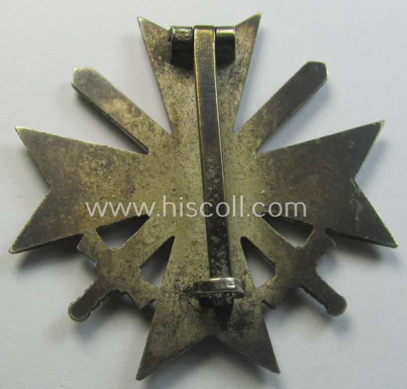 Attractive - and just moderately used- ie. worn! - 'Kriegsverdienstkreuz 1. Klasse mit Schwertern' being a non-maker-marked specimen that is executed in typical, silverish-coloured metal (ie. 'Buntmetall')