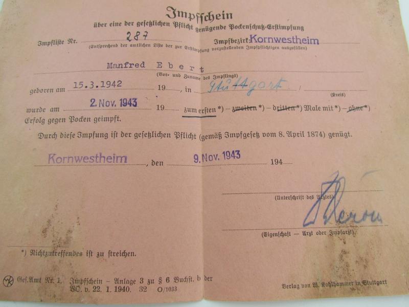 Birth certificate and vaccination card from one person