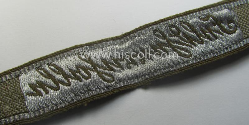 WH (Heeres), 'BeVo'-flat-wire-woven, 'FHH-Ärmelstreifen' (ie. cuff-title), as was intended for member serveing within the: '60. Pz-Gren.-Div.' “Feldherrnhalle”