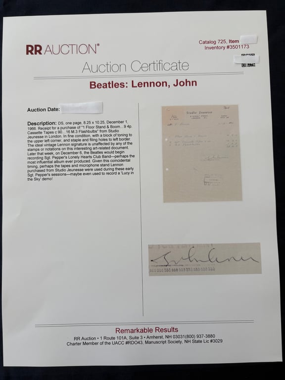 VERY RARE JOHN LENNON (BEATLES) HAND SIGNED RECEIPT DECEMBER 1st  1966. ADDITIONAL PHOTOS