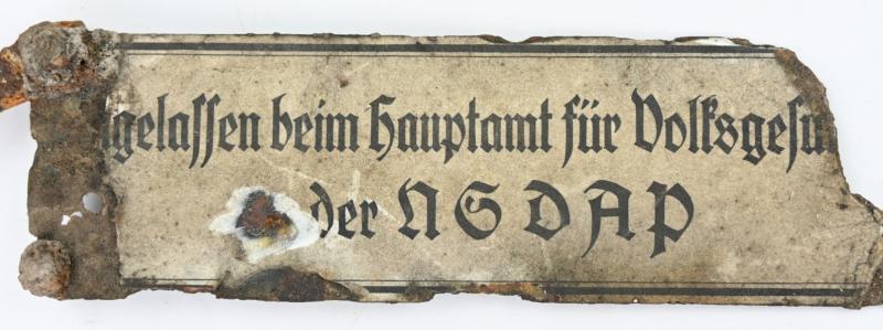 German Third Reich Relic Sign 'Hauptamt für Volksgesundheit der NSDAP'