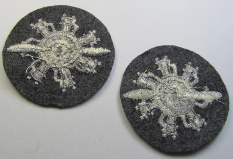 Machine-embroidered, WH (Luftwaffe) trade- ie. special-career-patch (ie. 'Laufbahn- o. Tätigkeitsabzeichen') as was specifically intended for a: 'Geräteverwalter (Flzg.)' and that comes in a 'virtually mint' and/or never tunic-attached, conditi...