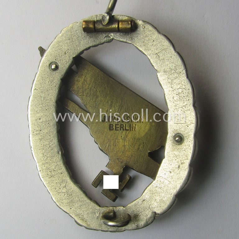 Superb - and just moderately worn! - WH (Luftwaffe) 'Fallschirmschützen-Abzeichen' by: 'Imme & Sohn' (and that shows a period-engraved name/unit-designation on its back)
