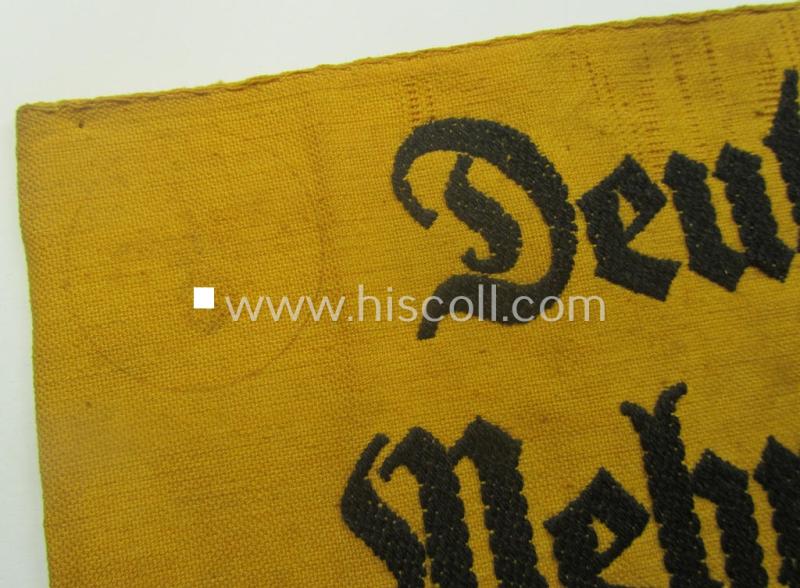Linnen-based- and/or neatly 'BeVo'-woven, golden-yellow-coloured armband (ie. 'Armbinde') entitled: 'Deutsche Wehrmacht' as was intended for (civilian) staff-members serving within the German armed forces ie. 'Deutsche Wehrmacht'