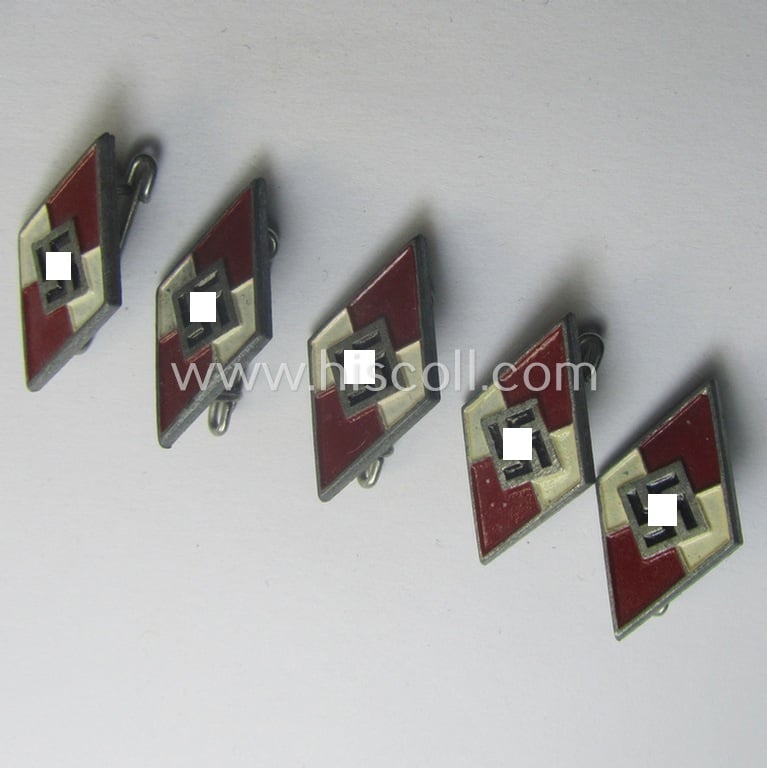 Later-war-period, HJ (ie. 'Hitlerjugend') painted- ie. 'sprayed'-pattern lapel-pin (ie.: 'Mitgliedsraute') having an: 'RzM - M1/146'-makers'-designation (= 'Anton Schenkls' Nachfolger - Wien')