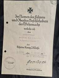 EK2 Award Citation for a  Luftwaffe Bomber NCO...