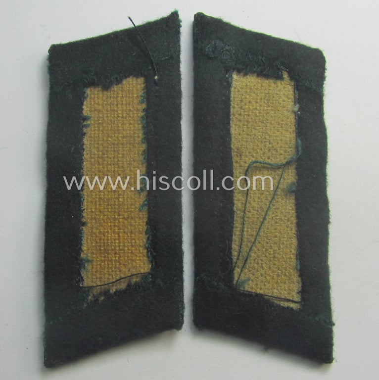 Pair of WH (Heeres) mid-war-period- and/or: 'standard-issue'-pattern WH (Heeres) collar-tabs (or: 'Einheitskragenspiegel') being of the 'generic-pattern' (that come pre-mounted onto a green-coloured, woolen-based background)