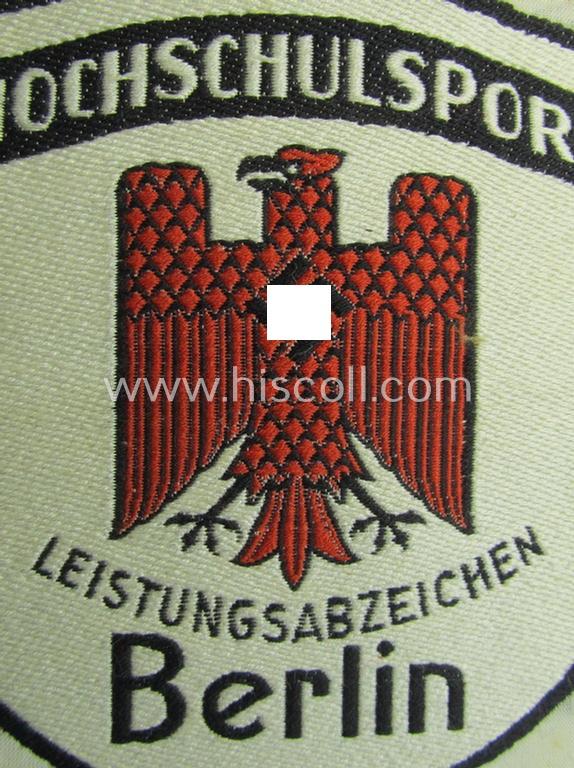 Attractive - and unusually seen! - linnen-based and/or 'BeVo'-woven sports-patch (ie. 'Leistungsabzeichen') as was specifically intended for usage by members serving within the: 'Berliner Universität'