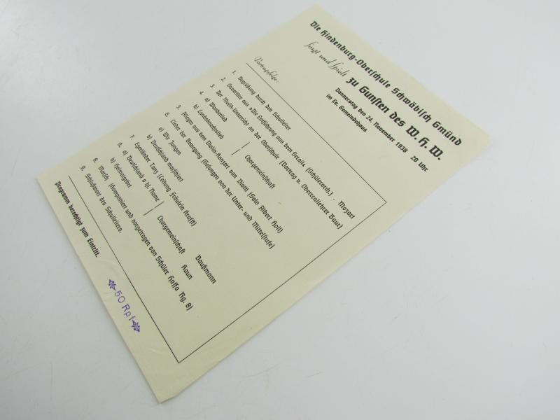 Program For a Performance in a School for the Benefit of the WHW ( Winterhilfswerk )