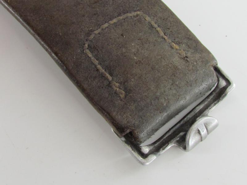 Early Wehrmacht leather equipment belt with aluminum hook (AG)