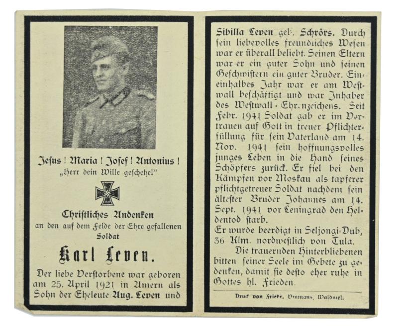 German WH Deathcard Set 'Family Leven'