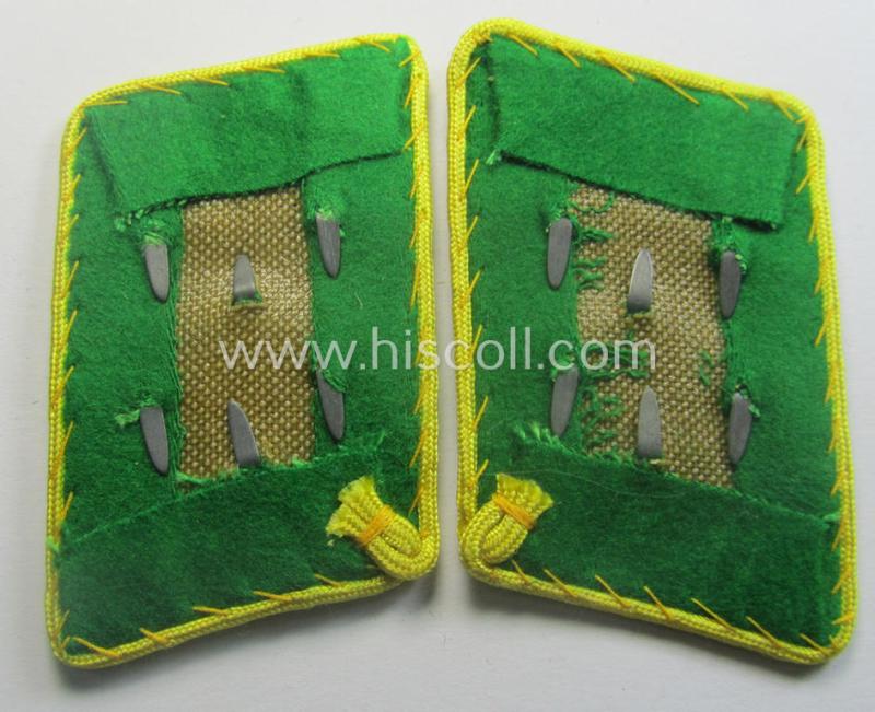 Pair of fully matching, bright-green-coloured- (and/or bright-yellow-piped-) WH (Luftwaffe) collar-patches (ie. 'Kragenspiegel') as was intended for usage by a: 'Soldat der LW-Felddivisionen'