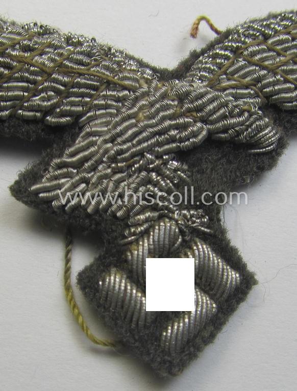 WH (Luftwaffe) officers'-pattern visor-cap-eagle (ie. 'Adler für LW-Offiziers-Schirmmütze') being a neatly hand-embroidered example of the: 'Extra Qualität' that comes in a moderately used- (ie. carefully cap-removed-), condition