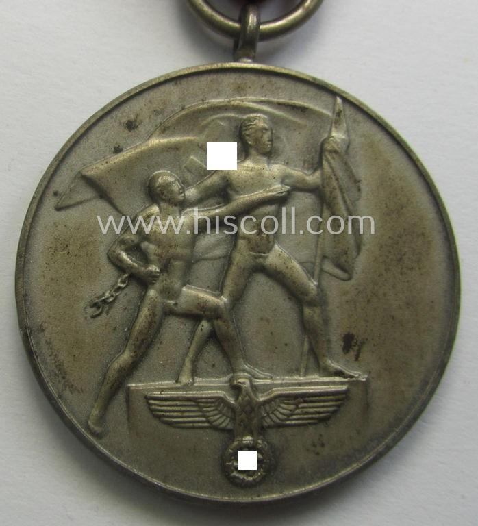 WH Austrian-occupation- (ie. 'Anschluss'-) medal: '13. März 1938' being a very attractive (and hardly tarnished) example that comes stored in its bright-red-coloured- and/or typical non-maker-marked etui as issued