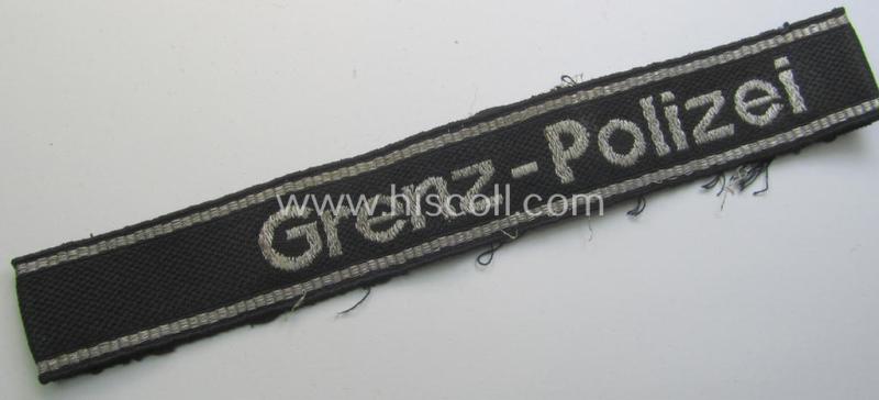 Attractive, officers'-type SS (ie. 'Sicherheitsdienst- o. SD'-) related cuff-title (ie. 'Ärmelstreifen') as executed in flat-wire 'BeVo'-weave-pattern (in Latin-styled script) for an officer who served within the: 'Grenzpolizei'