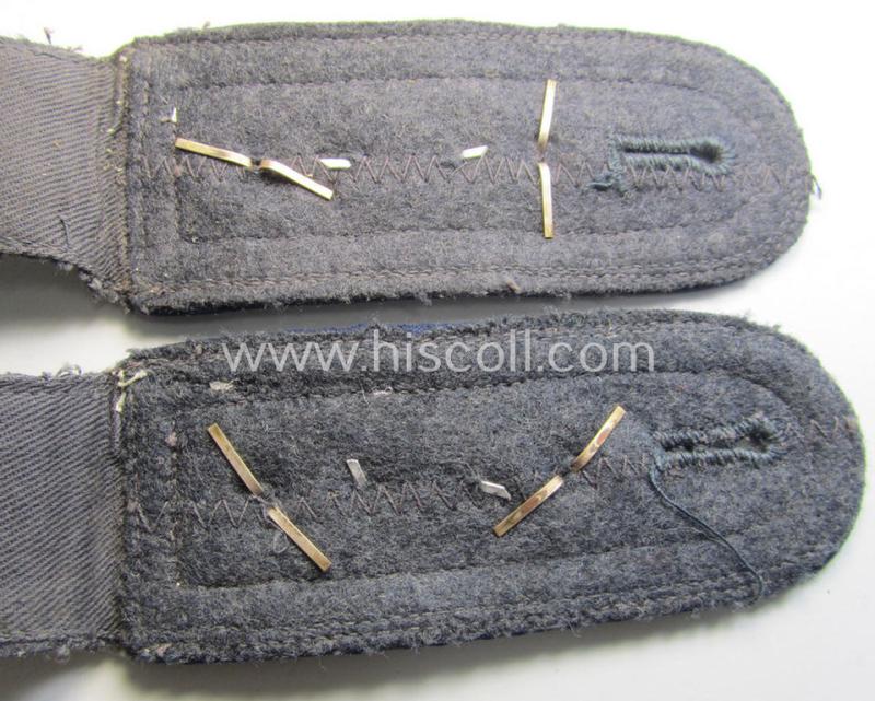 Superb - and/or fully matching! - neatly 'cyphered' pair of WH (Luftwaffe) NCO-type shoulderstraps as piped in the darker-blue-coloured branchcolour as was intended for an: 'Oberfeldwebel der Sanitäts-Truppen'