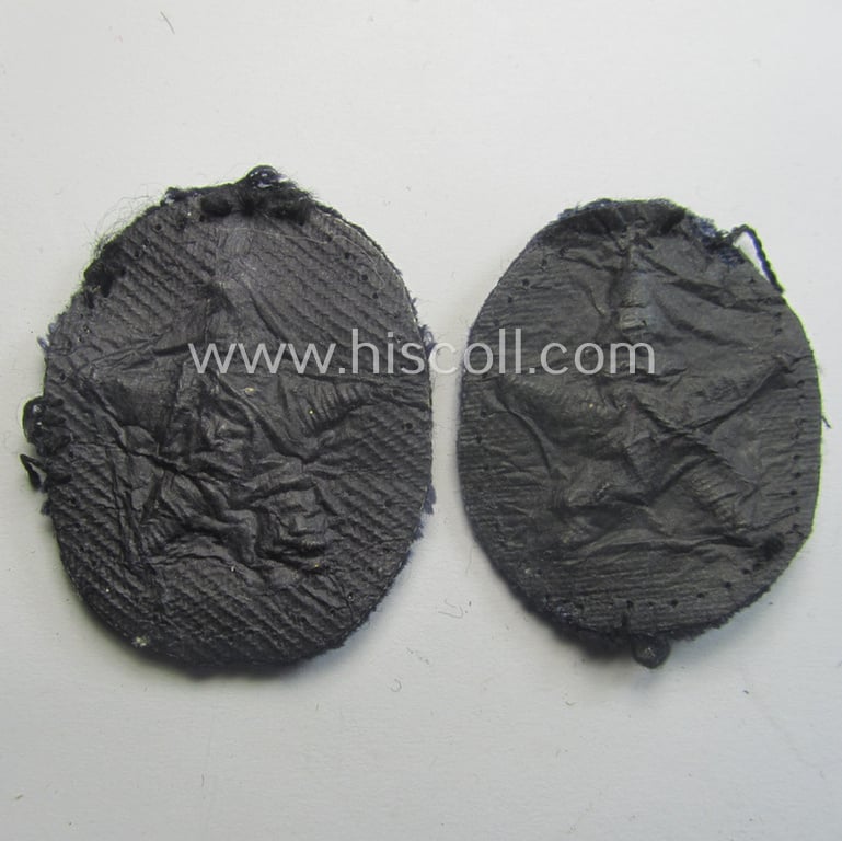 Fully matching set ie. pair of WH (Kriegsmarine) hand-embroidered career- ie. specialist-armbadges, as executed on dark-blue-coloured wool as intended for usage by an officer serving within a generic: 'KM'-unit