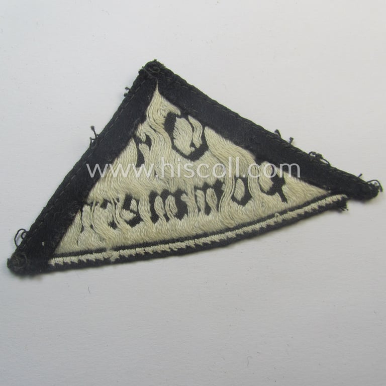 Superb - and extremely rarely encountered! - 'HJ' ('Hitlerjugend') ie. 'BDM' ('Bund Deutscher Mädel') district-triangle (ie. 'Gebietsdreieck') entitled: 'Ost Pommern' (being a clearly used example that is void of an 'RzM'-etiket)