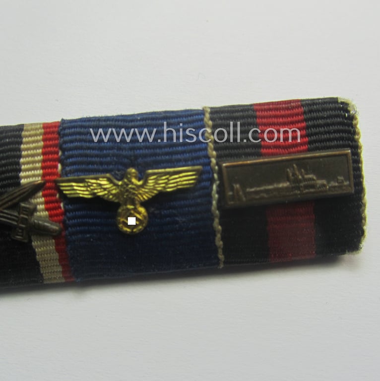 4-pieced, WWII- (ie. TR-) period ribbon-bar (ie. 'Feld- o. Bandspange') showing various WWII-period awards (amongst which a Czech 'Anschluss'-medal with attached tiny but very detailed 'PB'-bar!)