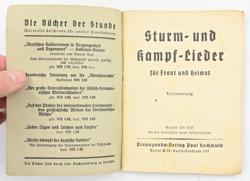 German NSDAP Songbook 'Sturm-und Kampflieder'