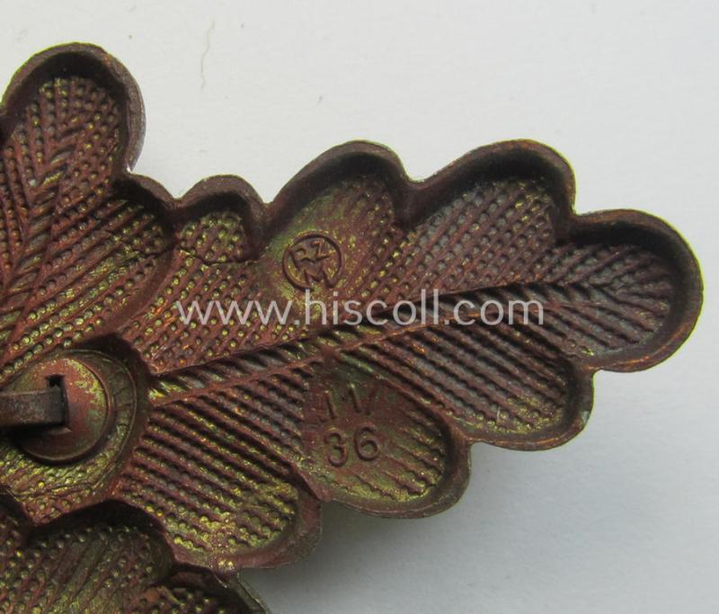 Matching (political-style) N.S.D.A.P.-visor- (ie. 'Schirmmützen'-) cap-insignia-set for a: 'politischen Leiter' (comprising of a cap-wreath and dito cap-cocarde, both pieces being neatly: 'RzM' and/or: 'M1/36'- (ie. 'M1/52'-) marked example...