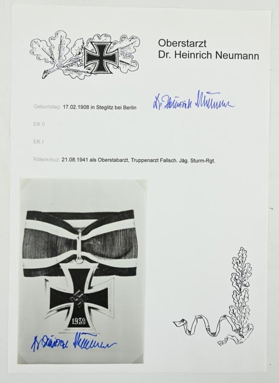 Signature of Luftwaffe KC Recipient 'Dr. Heinrich Neumann'