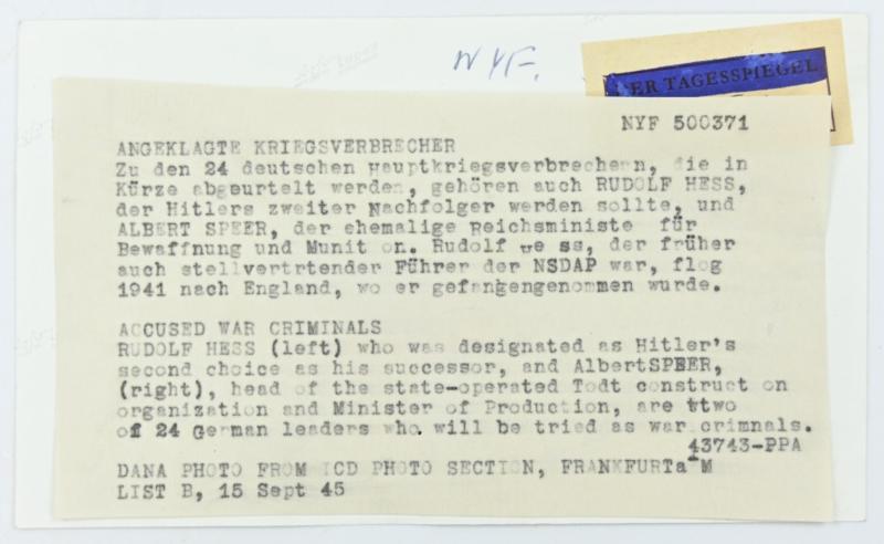 Allied Press 'Mug-Shot' Picture of Nuremberg Trail Members