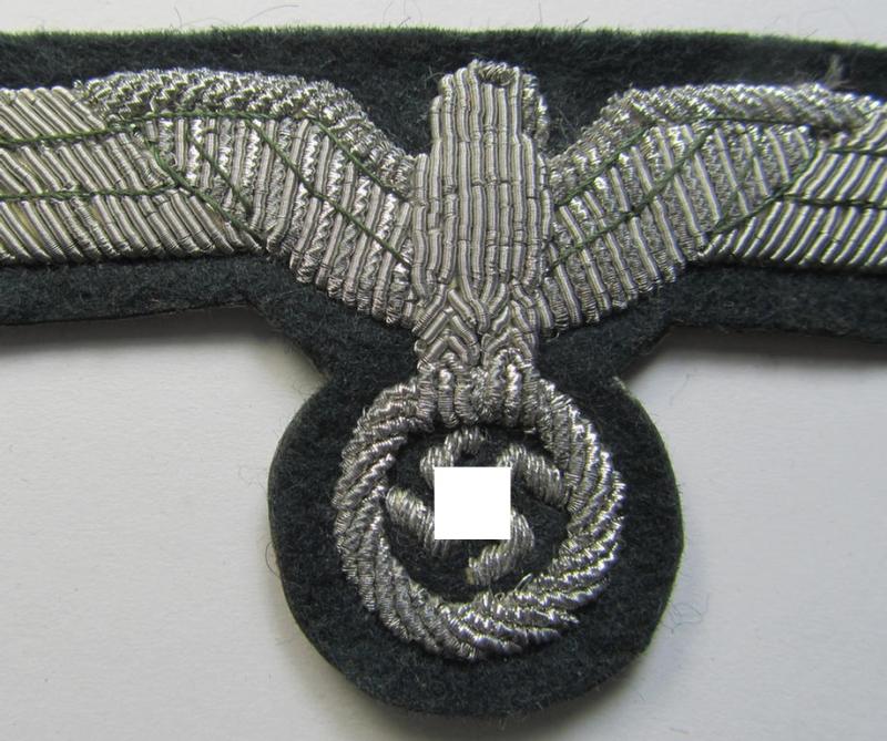 Superb - and simply never used! - WH (Heeres) officers'-type, hand-embroidered breast-eagle (ie. 'Brustadler für Offiziere') as was executed in bright-silverish-coloured braid as was intended for usage on the various officers'-pattern tunics
