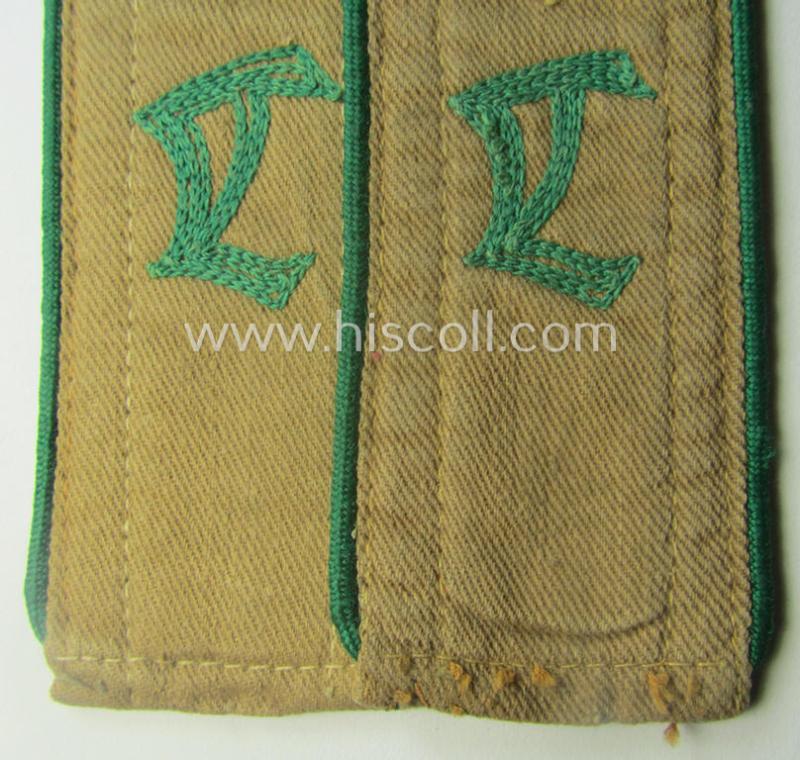 Fully matching pair of (typical) early-period and neatly 'cyphered', so-called: 'Hitlerjugend' (HJ) 'Landjahr'-shoulderstraps as was intended for and used by a member with the rank of: 'Hitlerjunge'