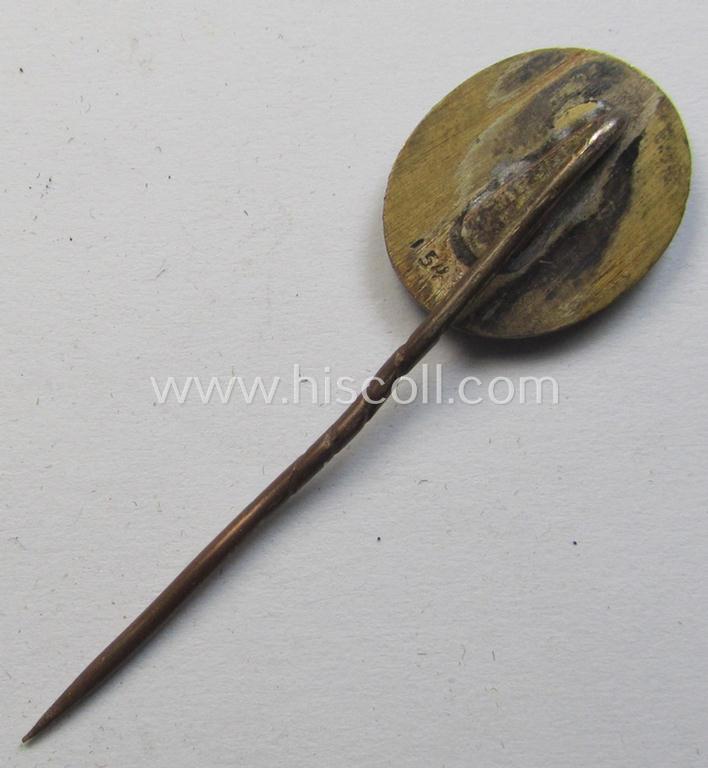 Neat - and 17 mm. sized! - miniature lapel-pin (ie. 'Halbminiatur') depicting a: 'Verwundeten-Abzeichen in Silber' (or: silver-class wound-badge) being a maker- (ie. 'L/54'-) marked example as executed in silver-coloured metal